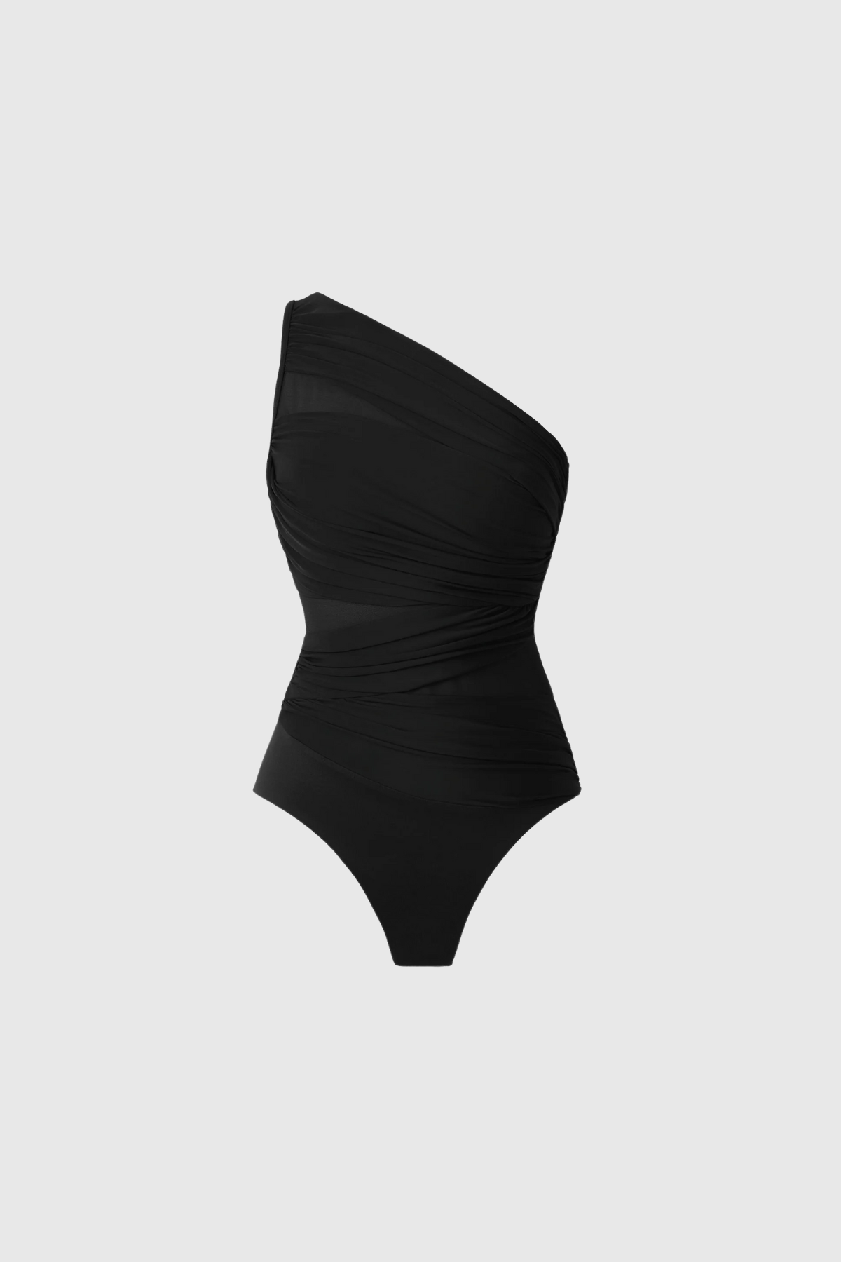 Ameline One Shouder Mesh Ruch Swimsuit In Black