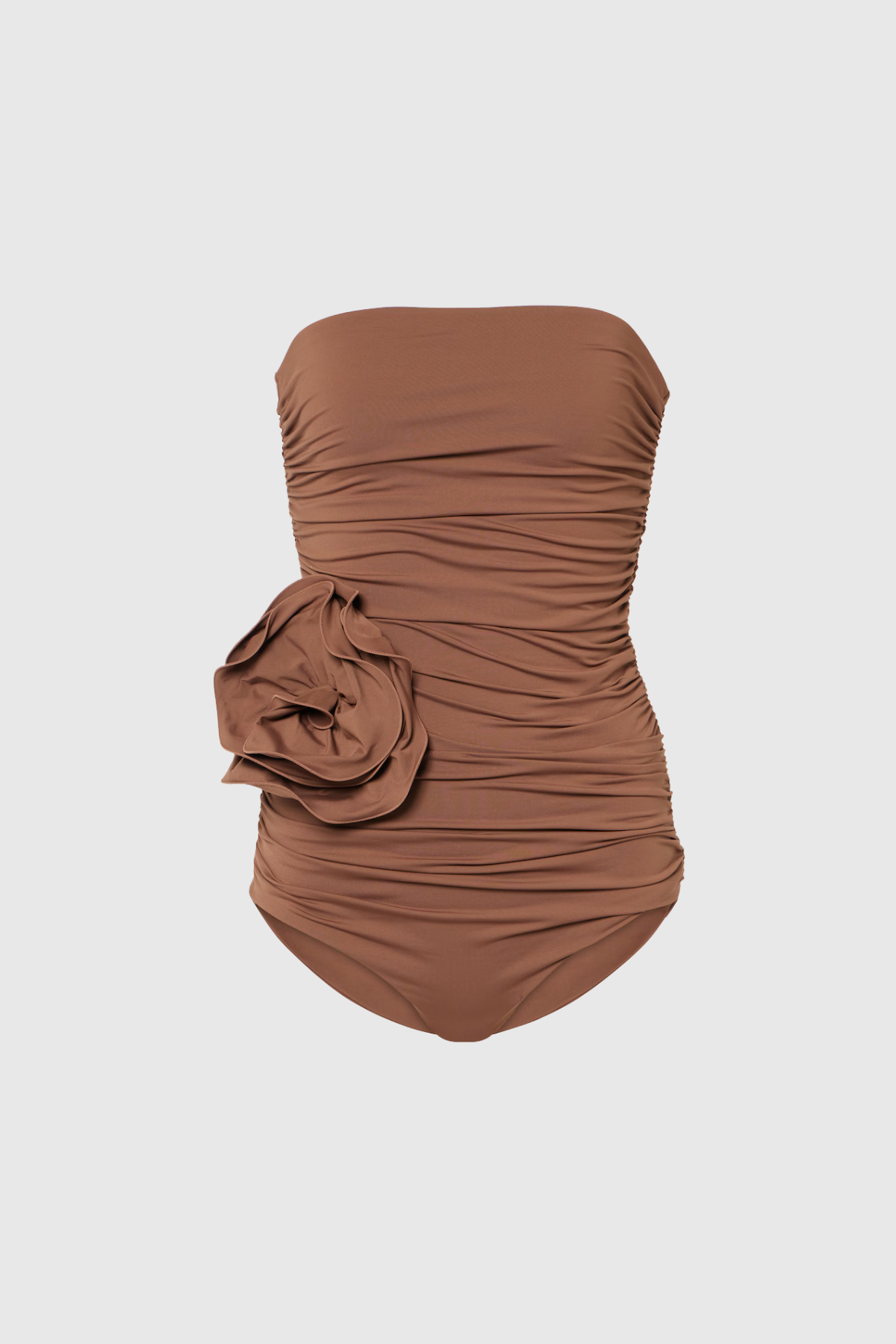Berach Ruched Flower One Piece Swimsuit In Mocha Mousse