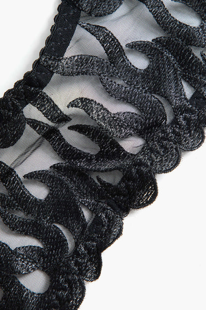 Nakışlı Zincir Detaylı Kesik İç Giyim Jartiyer  Seti