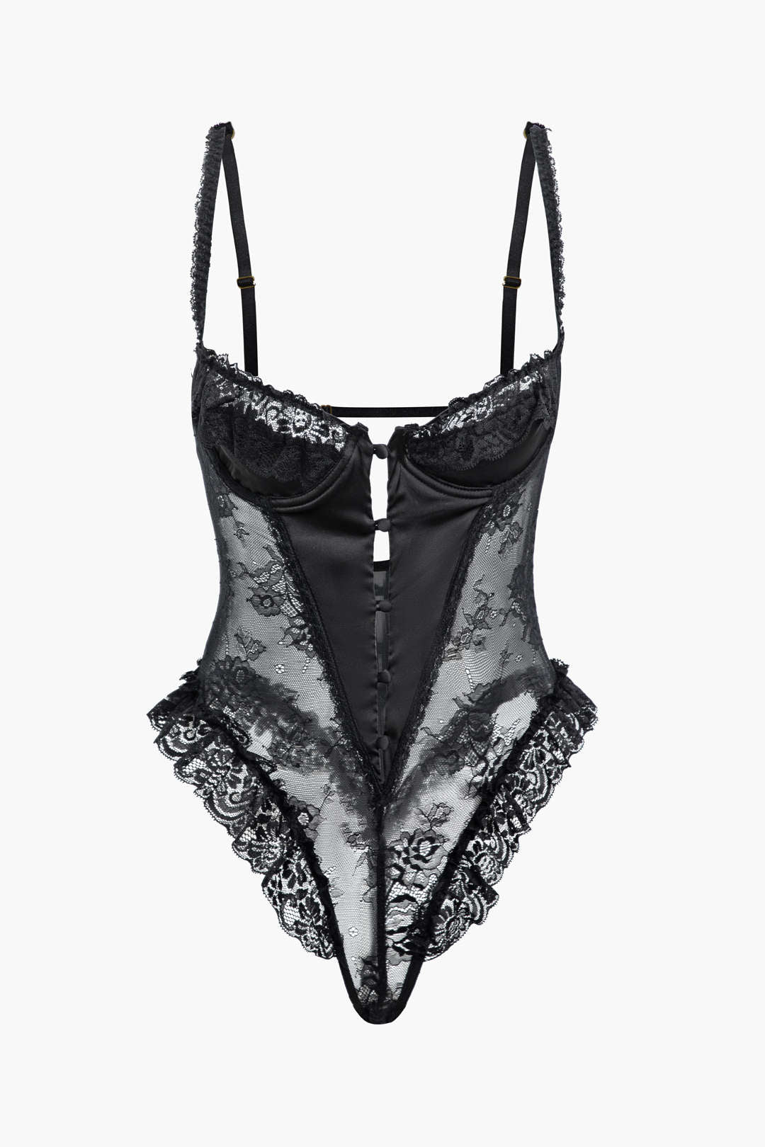 Dantel Volan  Kesik Sırt Dekolteli Lingerie Bodysuit