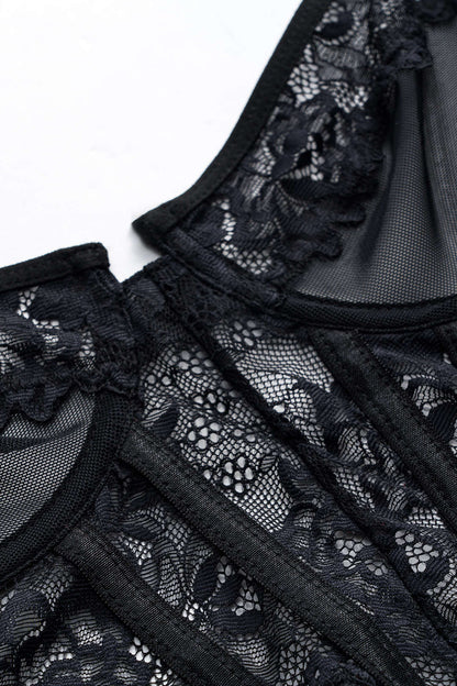Tül ve Dantelli Büstiyer Korse Bodysuit