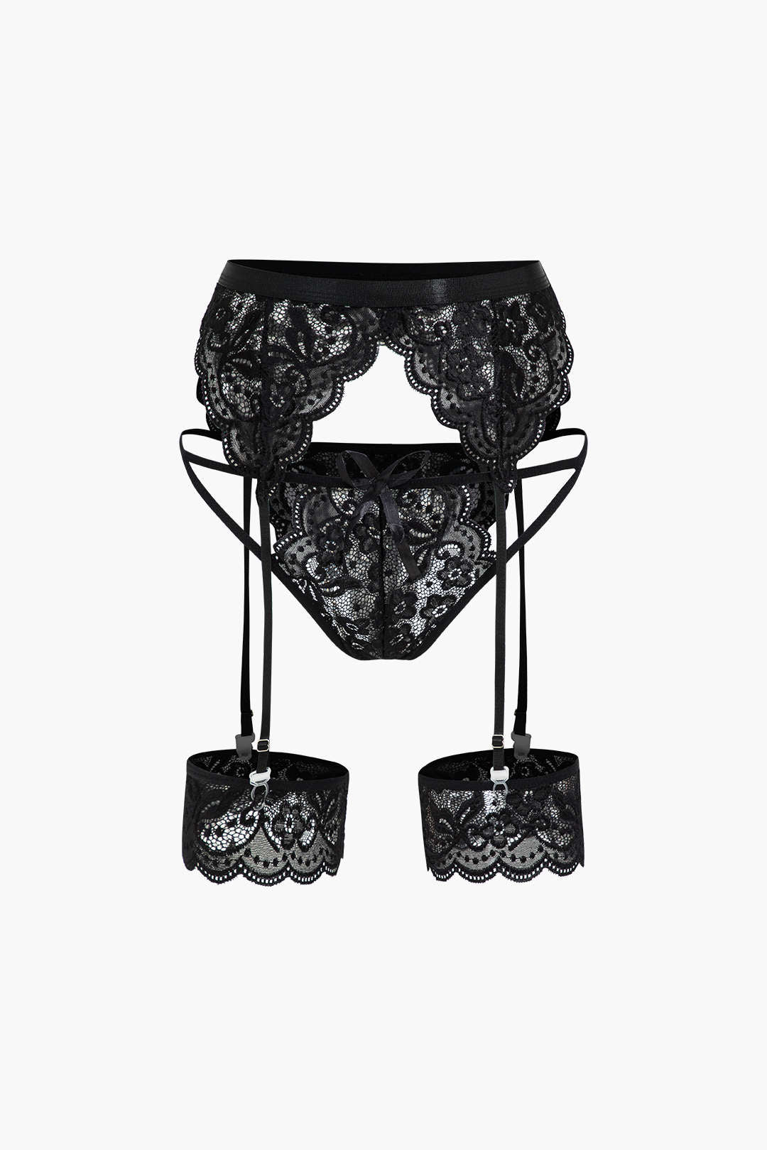 Lace Backless Kesik ve Bağlama Detaylı İç Giyim Jartiyer  Seti