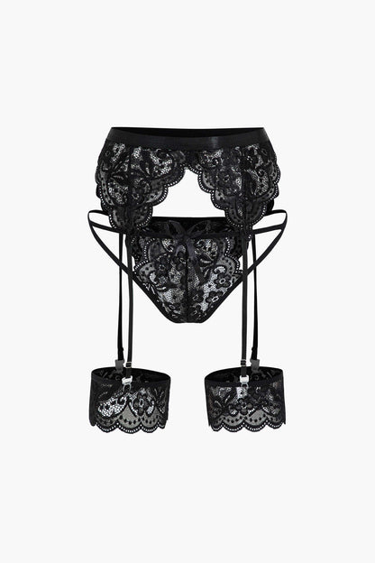 Lace Backless Kesik ve Bağlama Detaylı İç Giyim Jartiyer  Seti