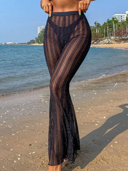 Simli Şeffaf Cover-Up Plaj Pantolonu