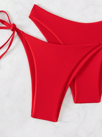 SHEIN Swim Kadın Yaz Plaj Düz Renk Halter Bağcıklı Seksi Bikini Mayo Takımı