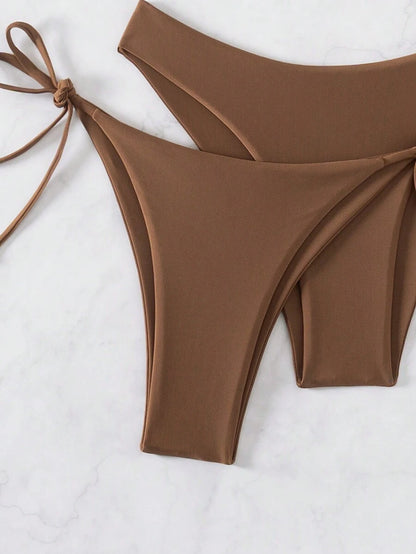 SHEIN Swim Kadın Yaz Plaj Düz Renk Halter Bağcıklı Seksi Bikini Mayo Takımı