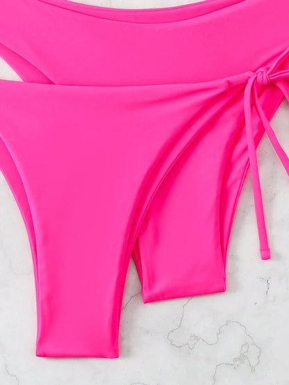 Plaj Düz Renk Halter Bağcıklı Üçgen Bikini Seti