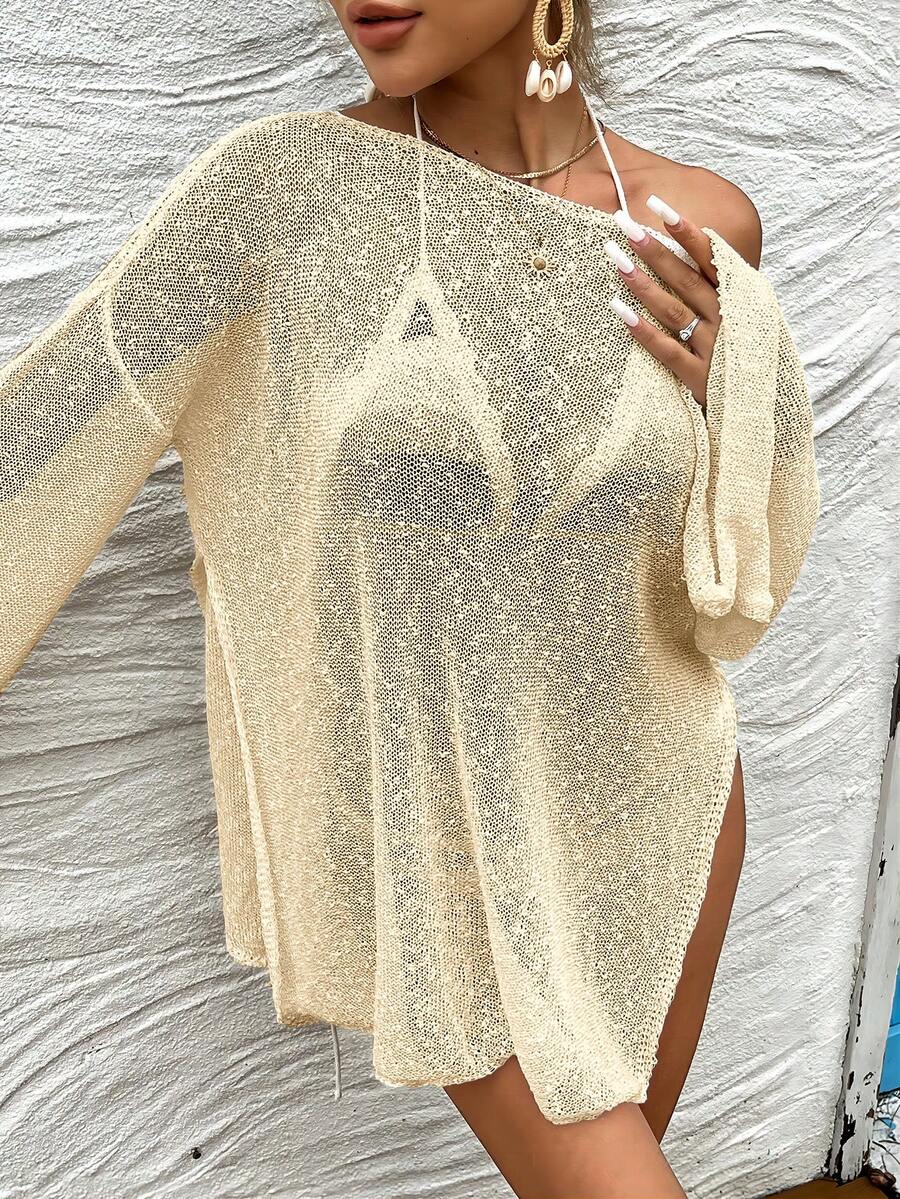 Transparan Zarif Uzun Kollu Beachwear Plaj Elbisesi