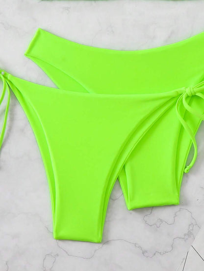 SHEIN Swim Kadın Yaz Plaj Düz Renk Halter Bağcıklı Seksi Bikini Mayo Takımı