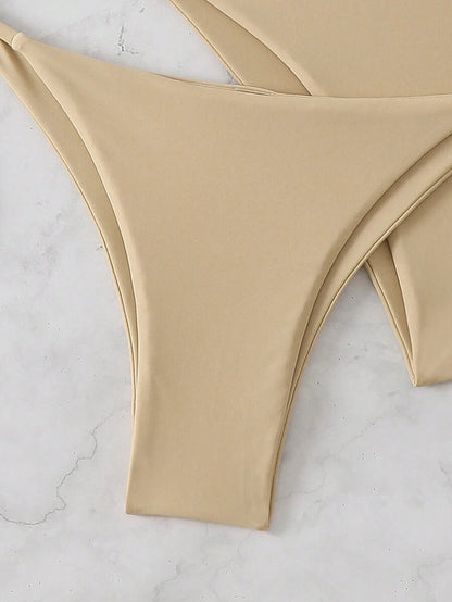 Plaj Düz Renk Halter Bağcıklı Üçgen Bikini Seti
