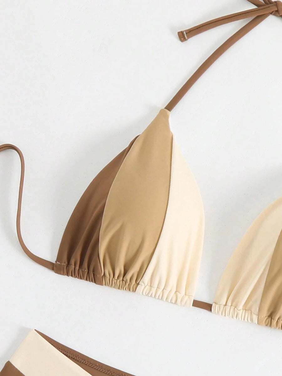 Swim Chiccia Kadın Yaz Yeni Çok Renkli Patchwork Halter Bağcıklı Bikini Takımı