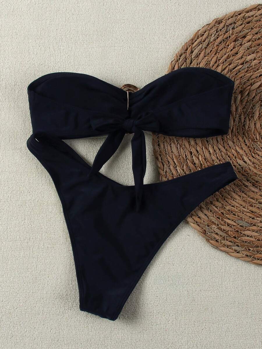 Polovedo Seksi Düz Renk Bandeau Bikini Seti