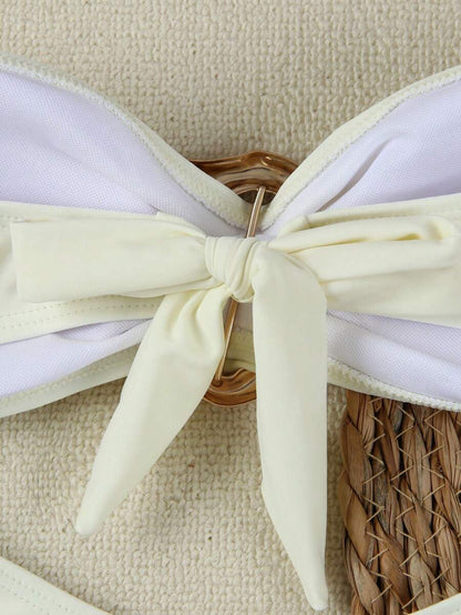 Polovedo Seksi Düz Renk Bandeau Bikini Seti