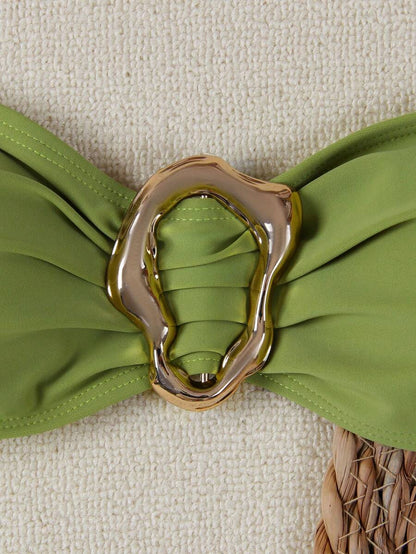 Polovedo Seksi Düz Renk Bandeau Bikini Seti