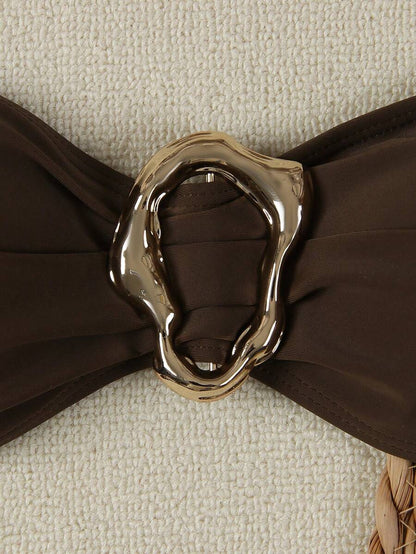 Polovedo Seksi Düz Renk Bandeau Bikini Seti