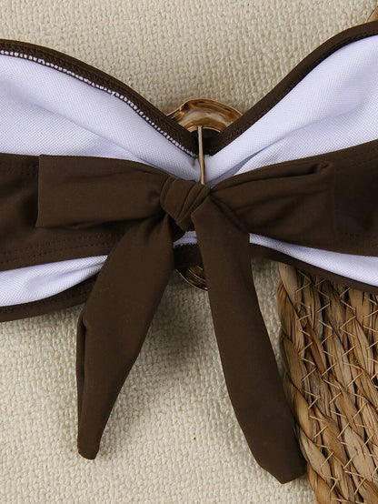 Polovedo Seksi Düz Renk Bandeau Bikini Seti