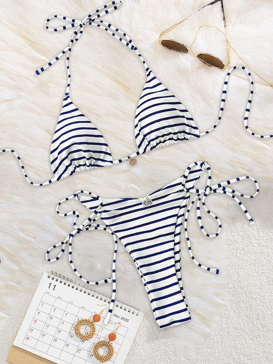 Marine Stripe Triangle Bikini Seti