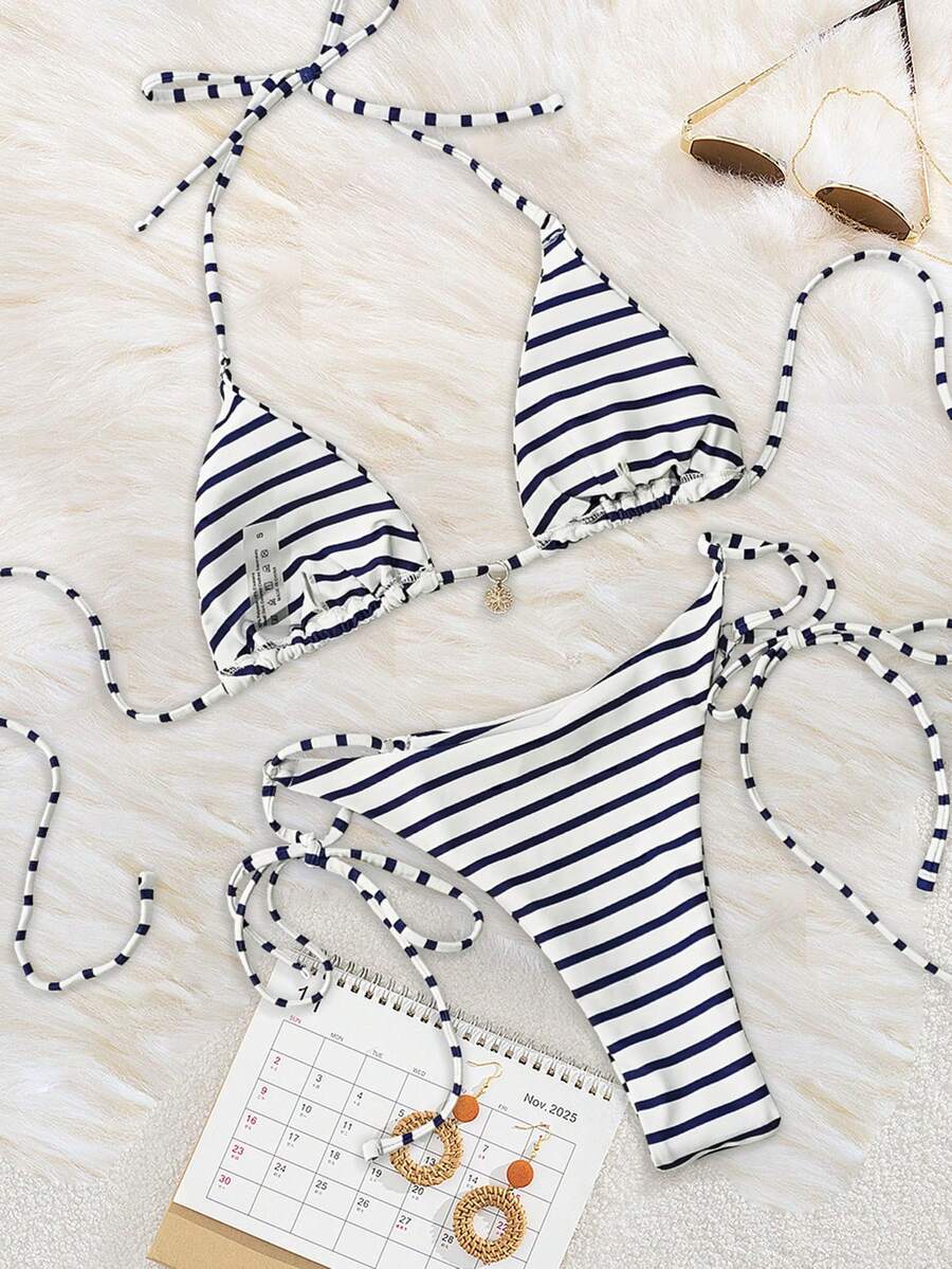 Marine Stripe Triangle Bikini Seti