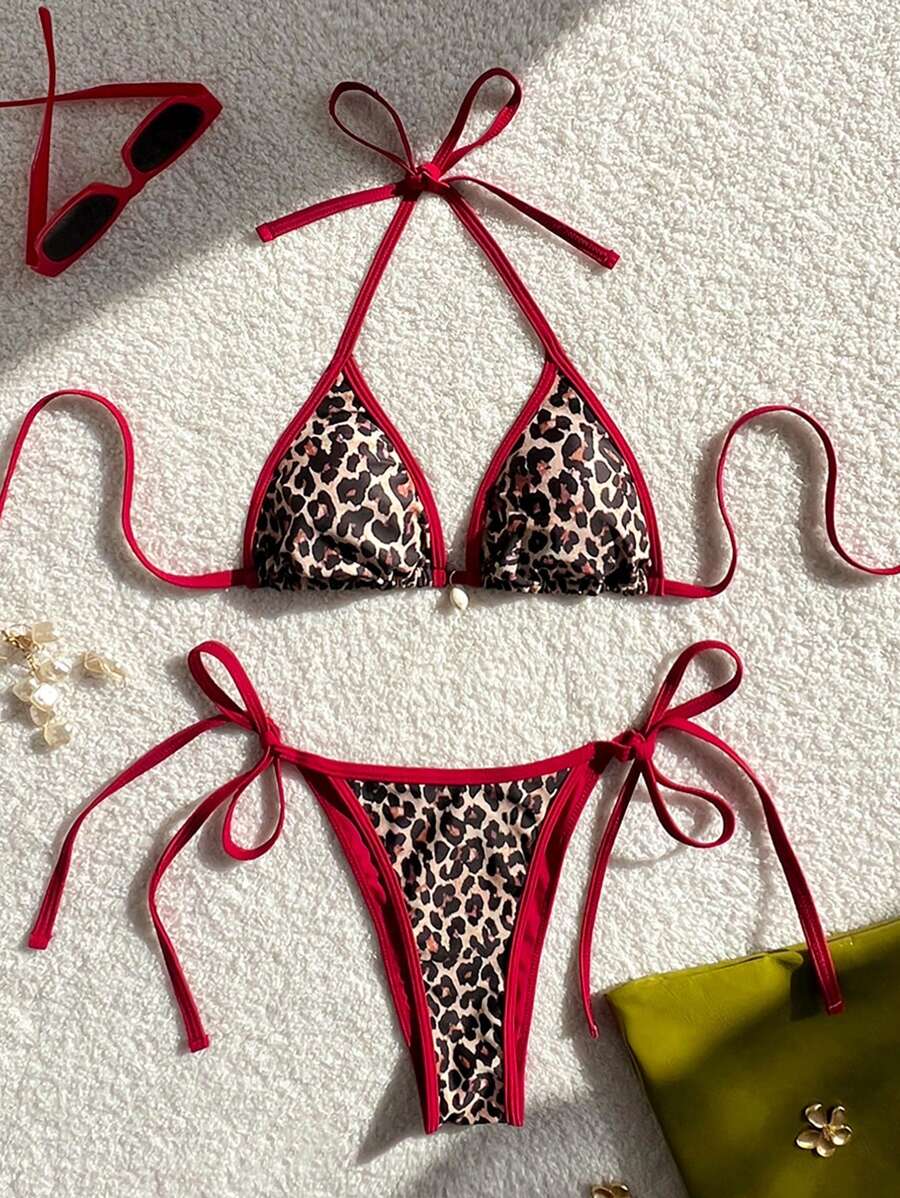 Leopar Desenli Yüksek Kesim Tanga Bikini Takımı