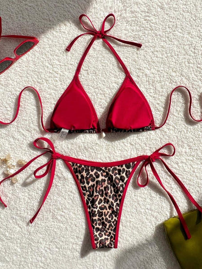 Leopar Desenli Yüksek Kesim Tanga Bikini Takımı