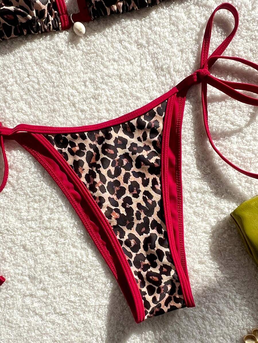 Leopar Desenli Yüksek Kesim Tanga Bikini Takımı