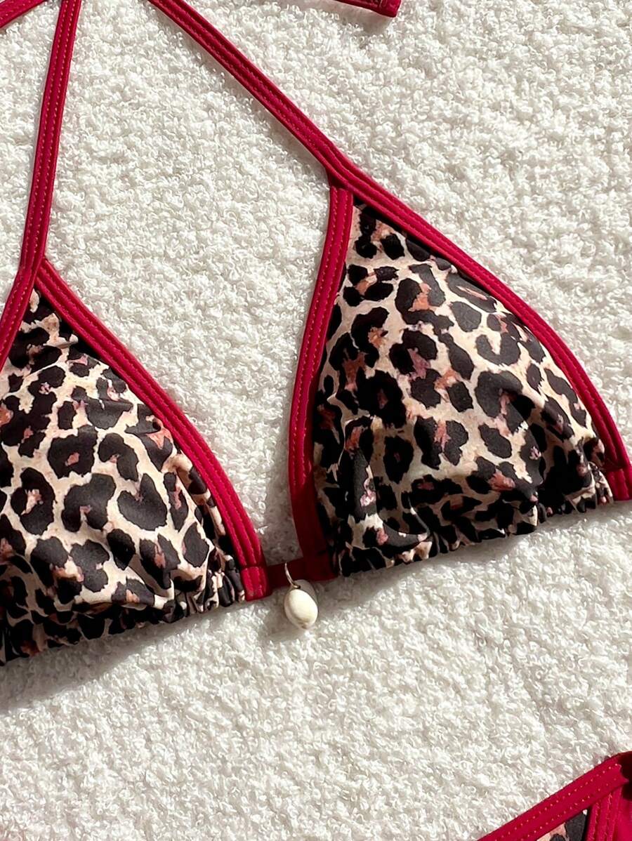 Leopar Desenli Yüksek Kesim Tanga Bikini Takımı