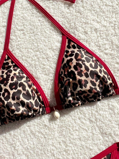 Leopar Desenli Yüksek Kesim Tanga Bikini Takımı