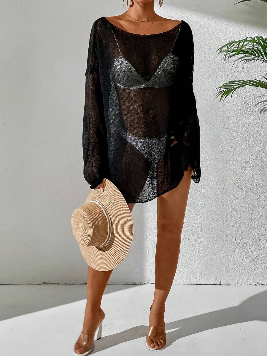 Transparan Zarif Uzun Kollu Beachwear Plaj Elbisesi