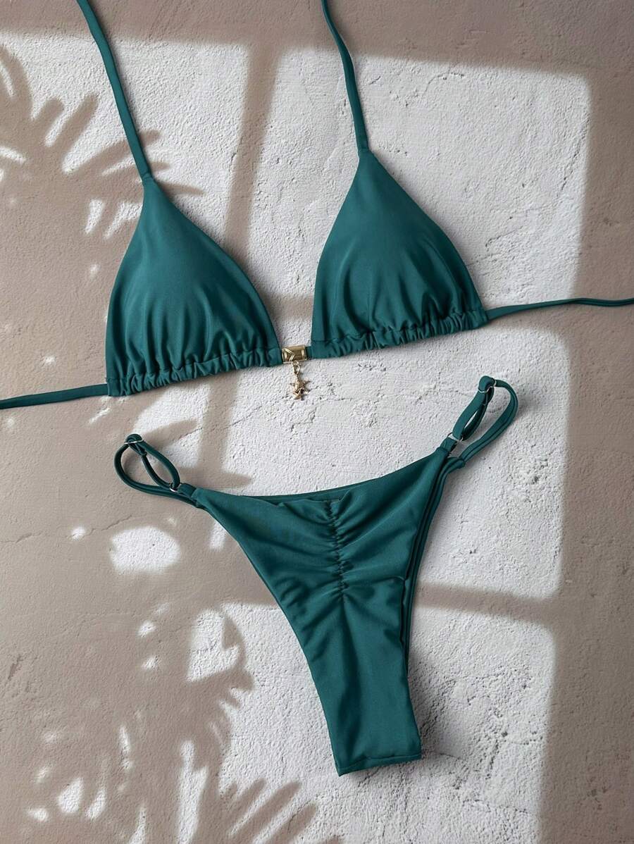 Swim Vcay  Askılı Bikini Seti Seksi Tanga Mayo