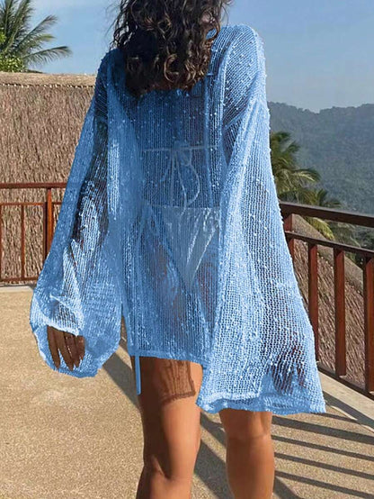 Transparan Zarif Uzun Kollu Beachwear Plaj Elbisesi