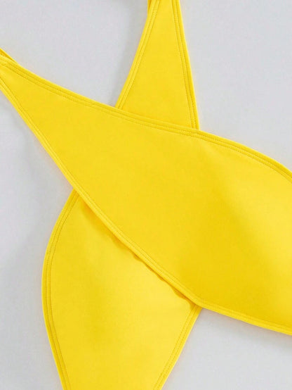 Sırtsız Çapraz Tek Parça Bikini Mayo
