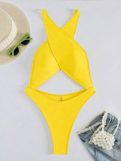 Sırtsız Çapraz Tek Parça Bikini Mayo