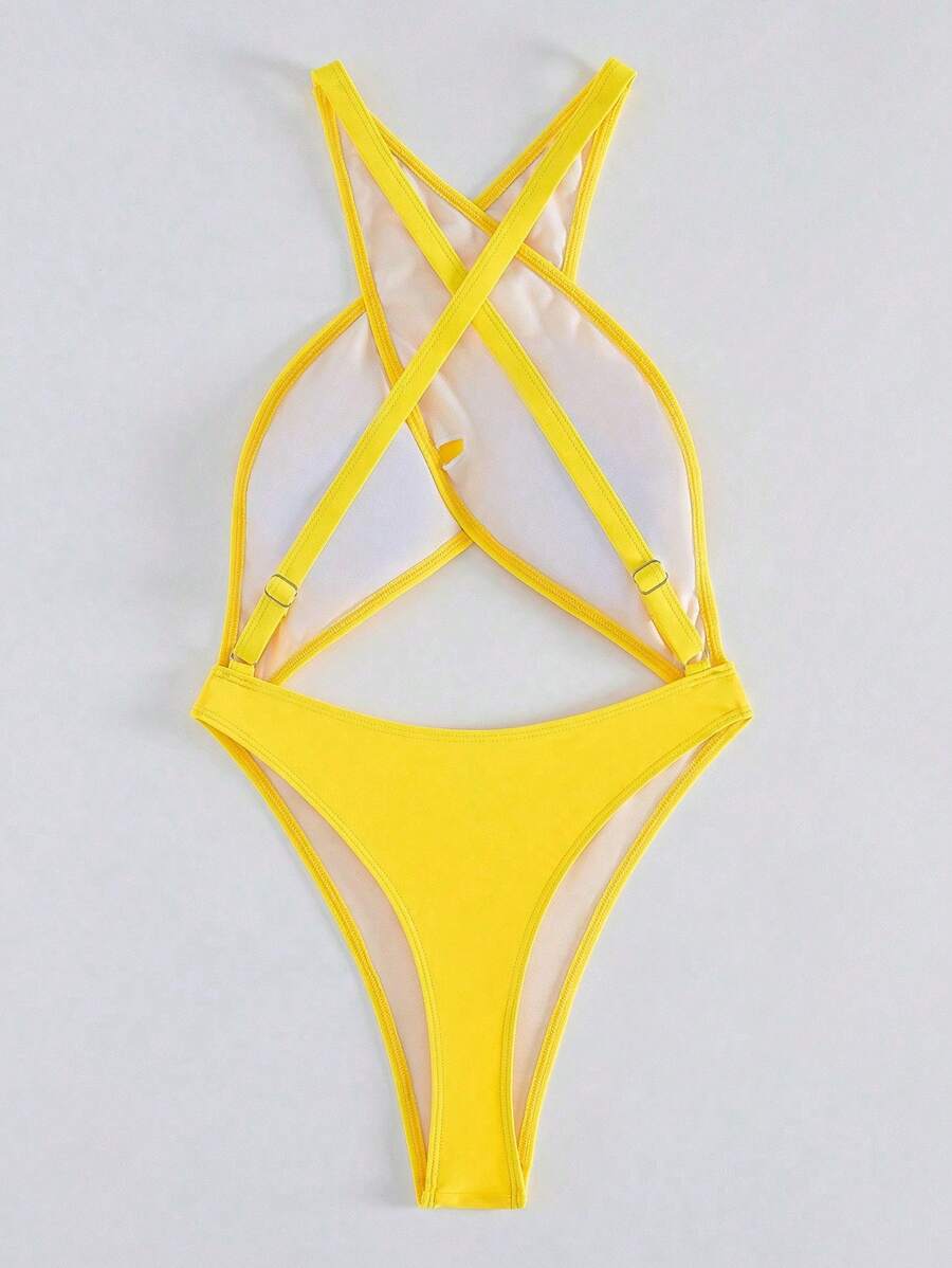 Sırtsız Çapraz Tek Parça Bikini Mayo