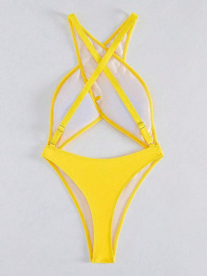 Sırtsız Çapraz Tek Parça Bikini Mayo