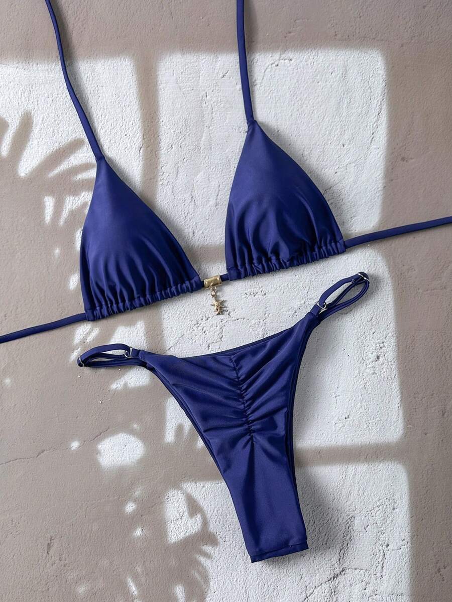 Swim Vcay  Askılı Bikini Seti Seksi Tanga Mayo