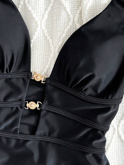 Swim Basics Springbreak Halter Yaka Yüksek Kesim Hollow Back Tek Parça Mayo