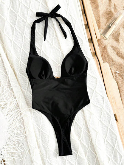 Swim Basics Springbreak Halter Yaka Yüksek Kesim Hollow Back Tek Parça Mayo