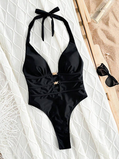 Swim Basics Springbreak Halter Yaka Yüksek Kesim Hollow Back Tek Parça Mayo