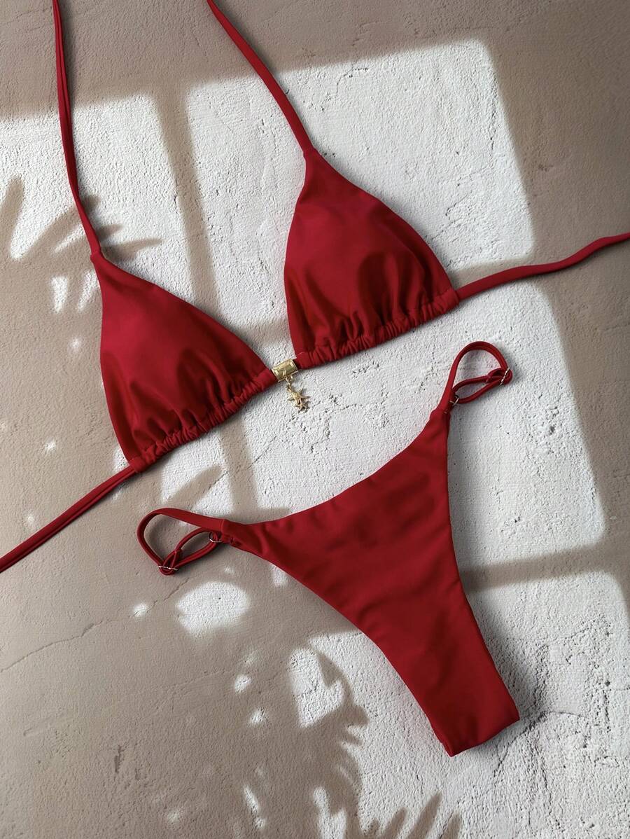 Swim Vcay  Askılı Bikini Seti Seksi Tanga Mayo