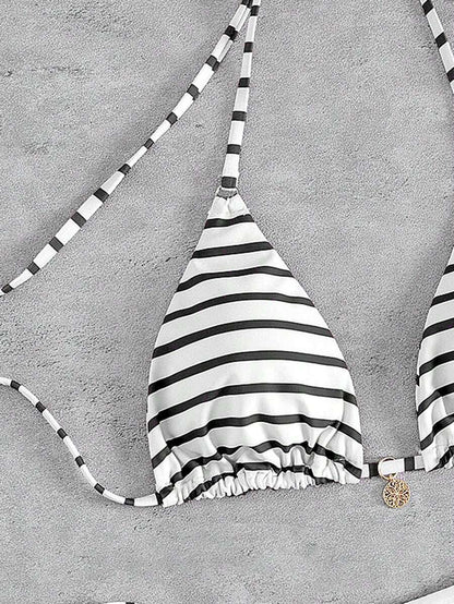 Marine Stripe Triangle Bikini Seti