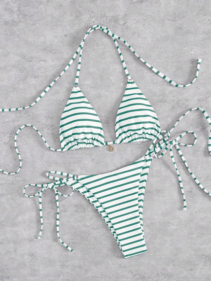 Marine Stripe Triangle Bikini Seti