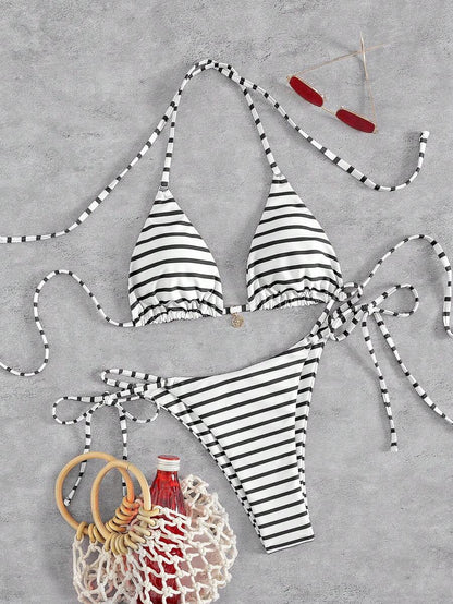 Marine Stripe Triangle Bikini Seti