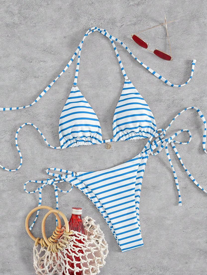 Marine Stripe Triangle Bikini Seti