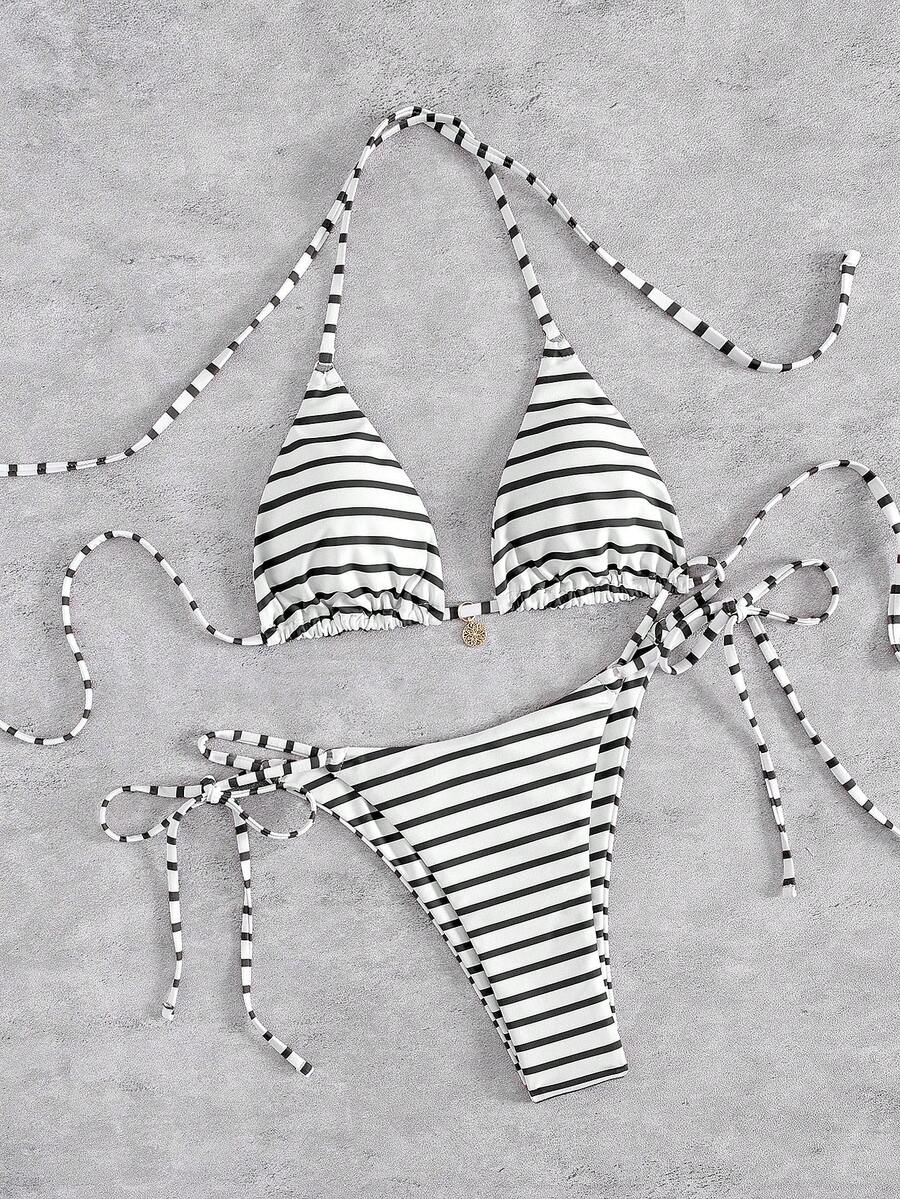 Marine Stripe Triangle Bikini Seti