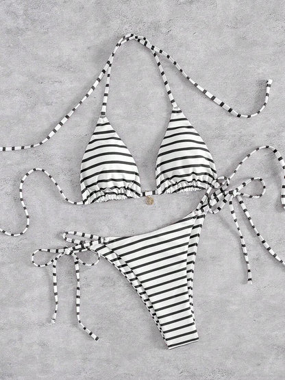 Marine Stripe Triangle Bikini Seti