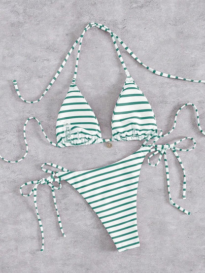 Marine Stripe Triangle Bikini Seti