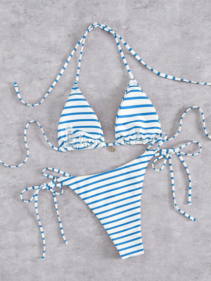 Marine Stripe Triangle Bikini Seti