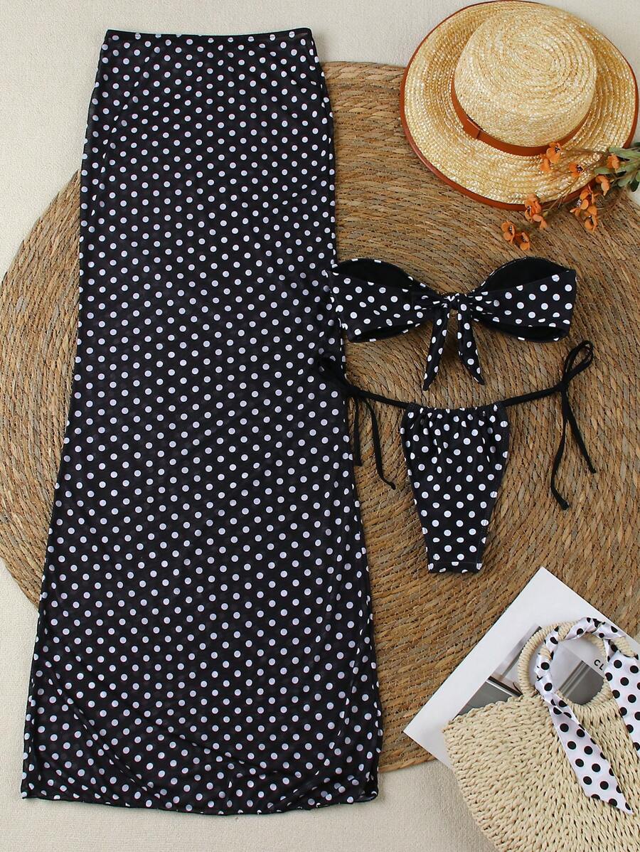 Polka Dot Sheer Maxi Pareo – Yırtmaçlı Plaj Cover-Up Etek