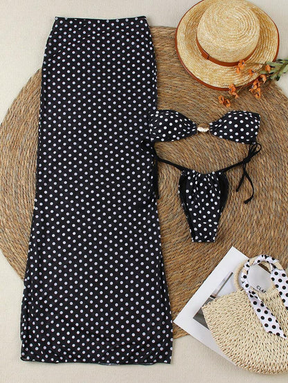 Polka Dot Sheer Maxi Pareo – Yırtmaçlı Plaj Cover-Up Etek