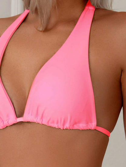 Women Triangle Halter Bikini Set – Solid Tie Side Swimwear